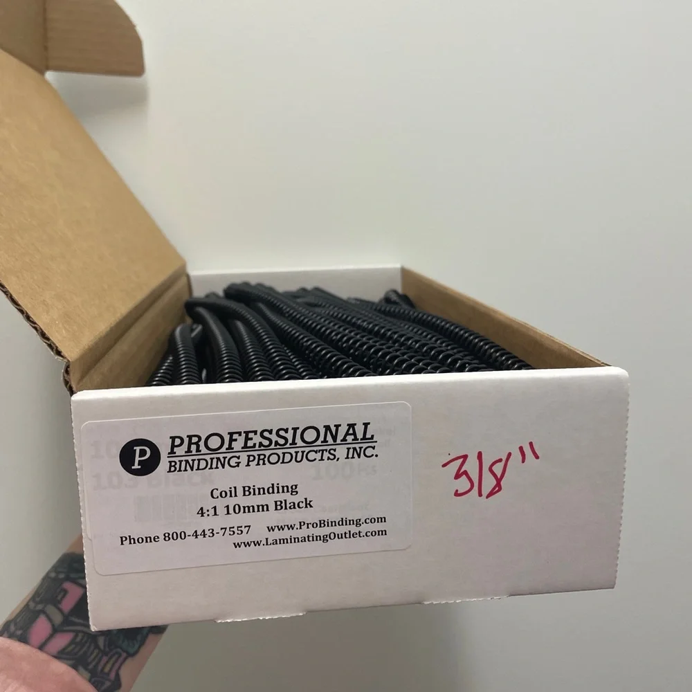 3/8” Black Spiral Coil Bindings, 12” (100 Pack)